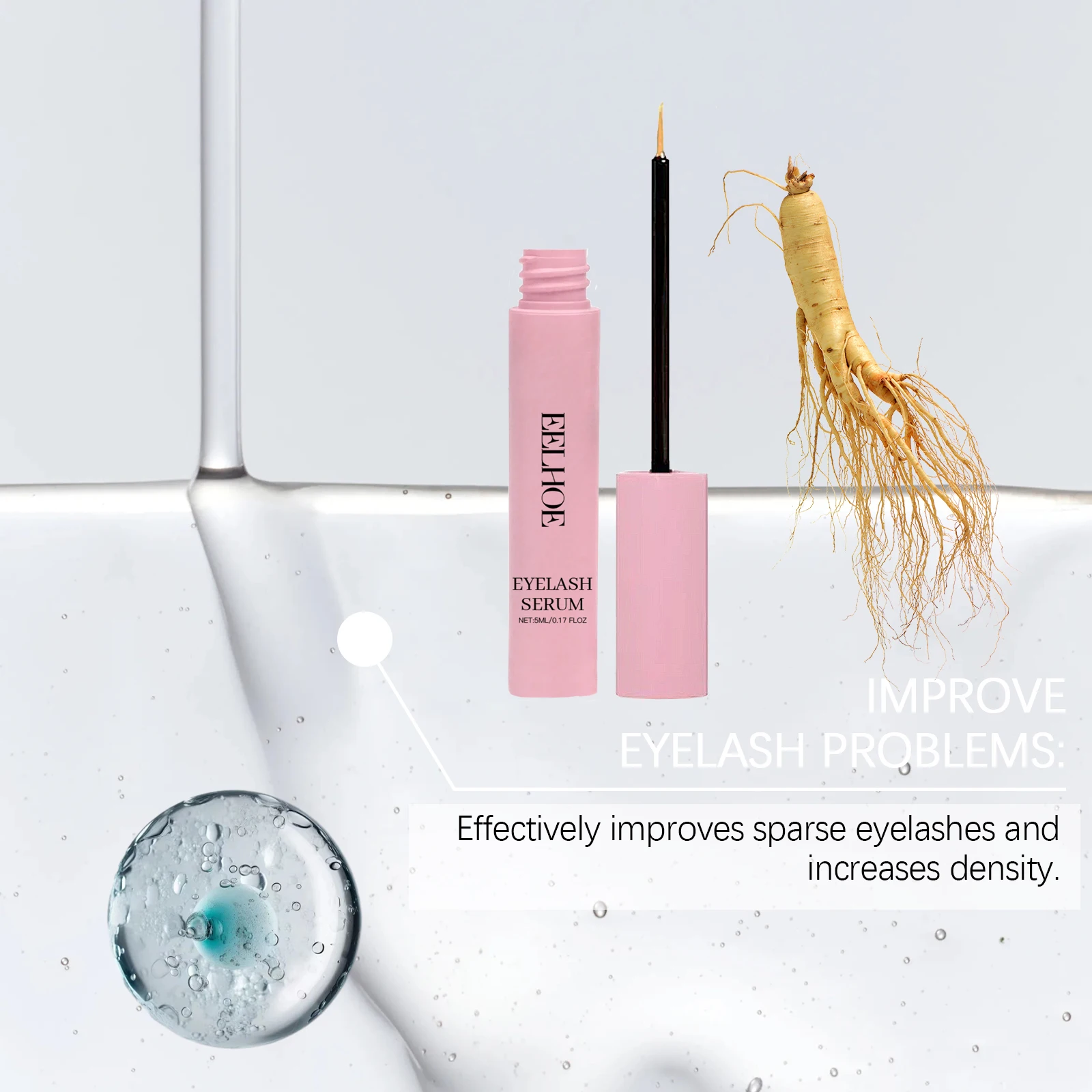 Eelhoe 5ml Serum wzmacniające rzęsy Lash Curly Wydłużenie Naturalny makijaż Podnoszenie rzęs Brwi Odżywiające Zagęszczające Serum do rzęs