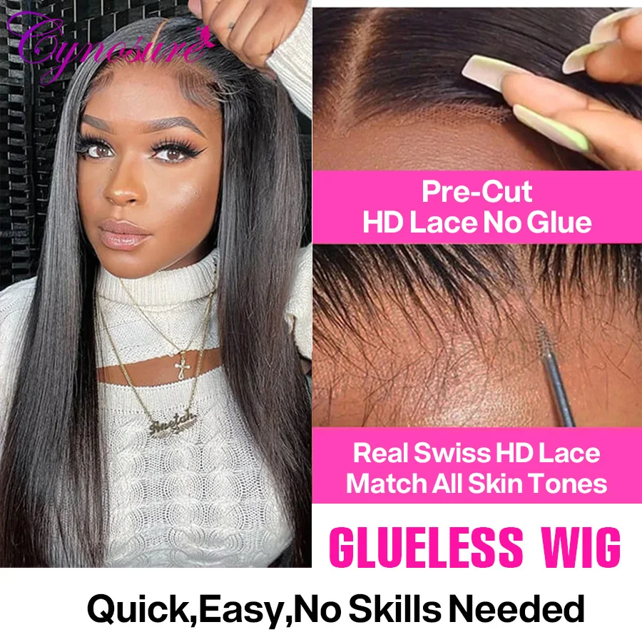 Cynosure Hair Human Hair Ready To Wear Straight Glueless Preplucked Ready To Go Wigs 8X5 HD Lace Front Wigs PreCut Lace