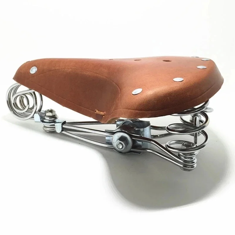 AliExpress Traditional Old Style Bicycle Saddle Riveting Cow Leather Seat Road MTB Bike Standard Vintage Cushion Cycling Part