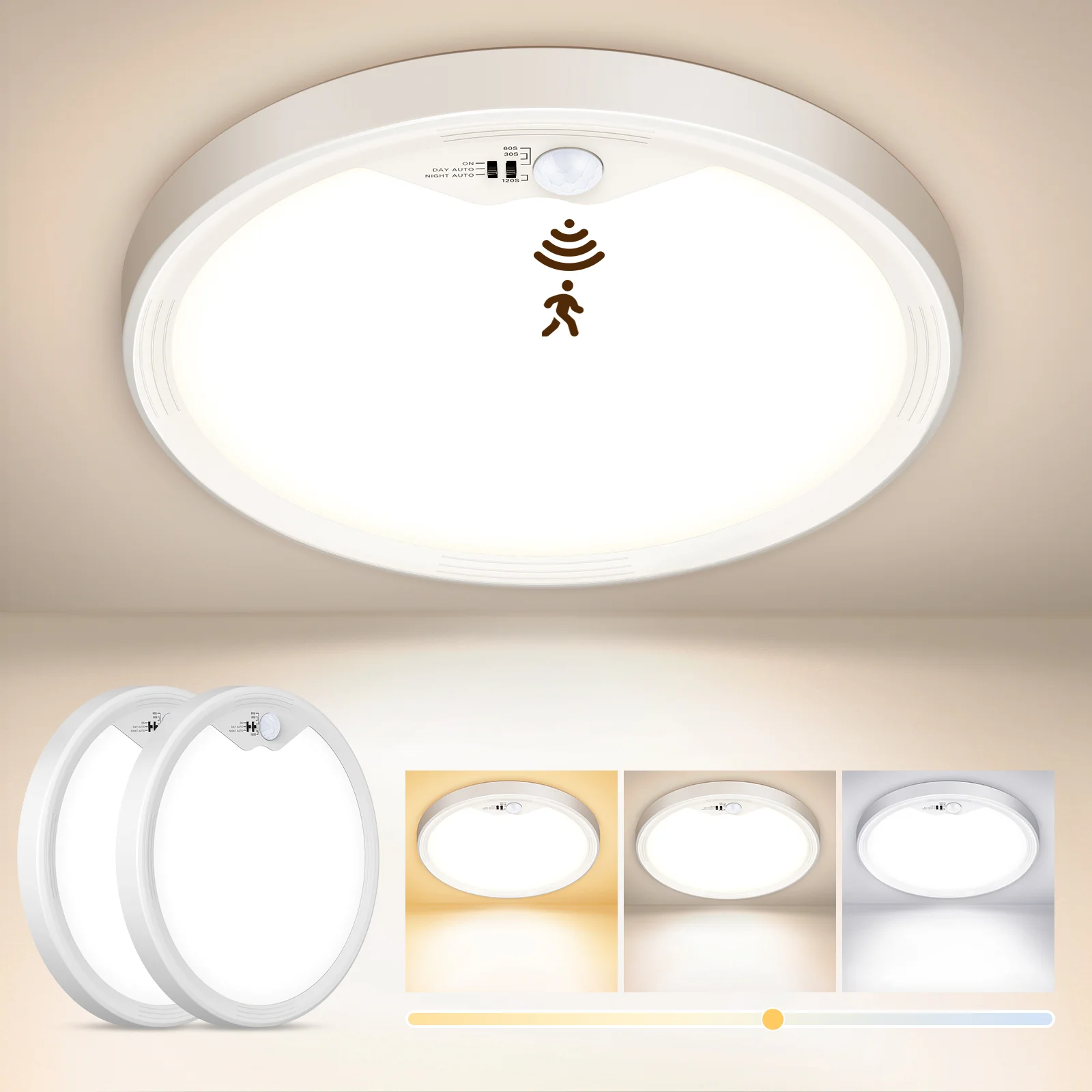 Lureshine 2-delige PIR Bewegingsmelder LED Plafondlamp 18W 1800LM 3 Kleurtemperaturen AC220 - 240V IP20 Ultraslanke Plafondlamp met Instelbare Timer voor Hal Slaapkamer Balkon Decoratie