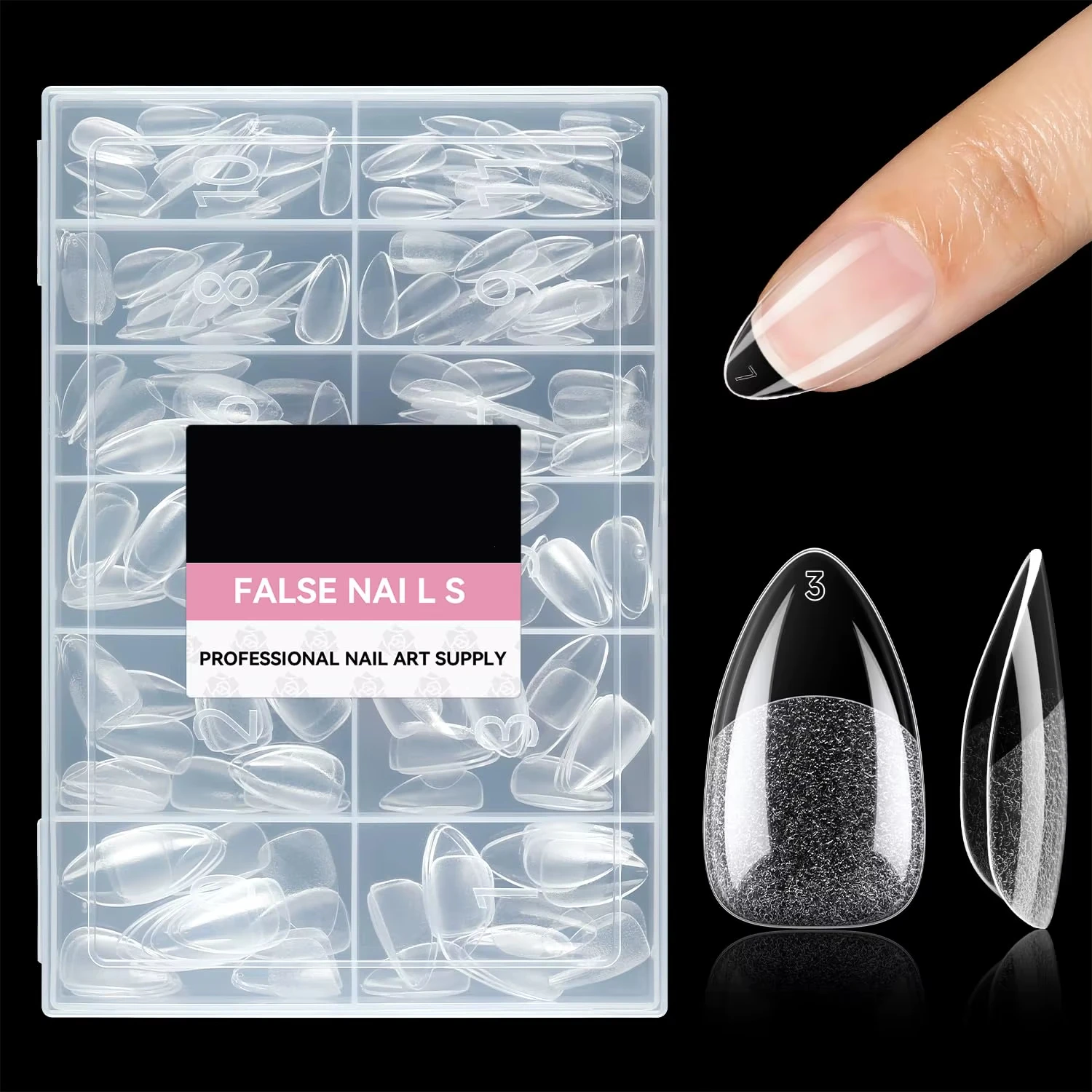 UNA GELLA Short Almond Fake Nails 240pcs Pre-shape Gel Acrylic Nail Tips for Full Cover Nail Extension Home DIY Nail Salon 12 Sizes Gelly Tips