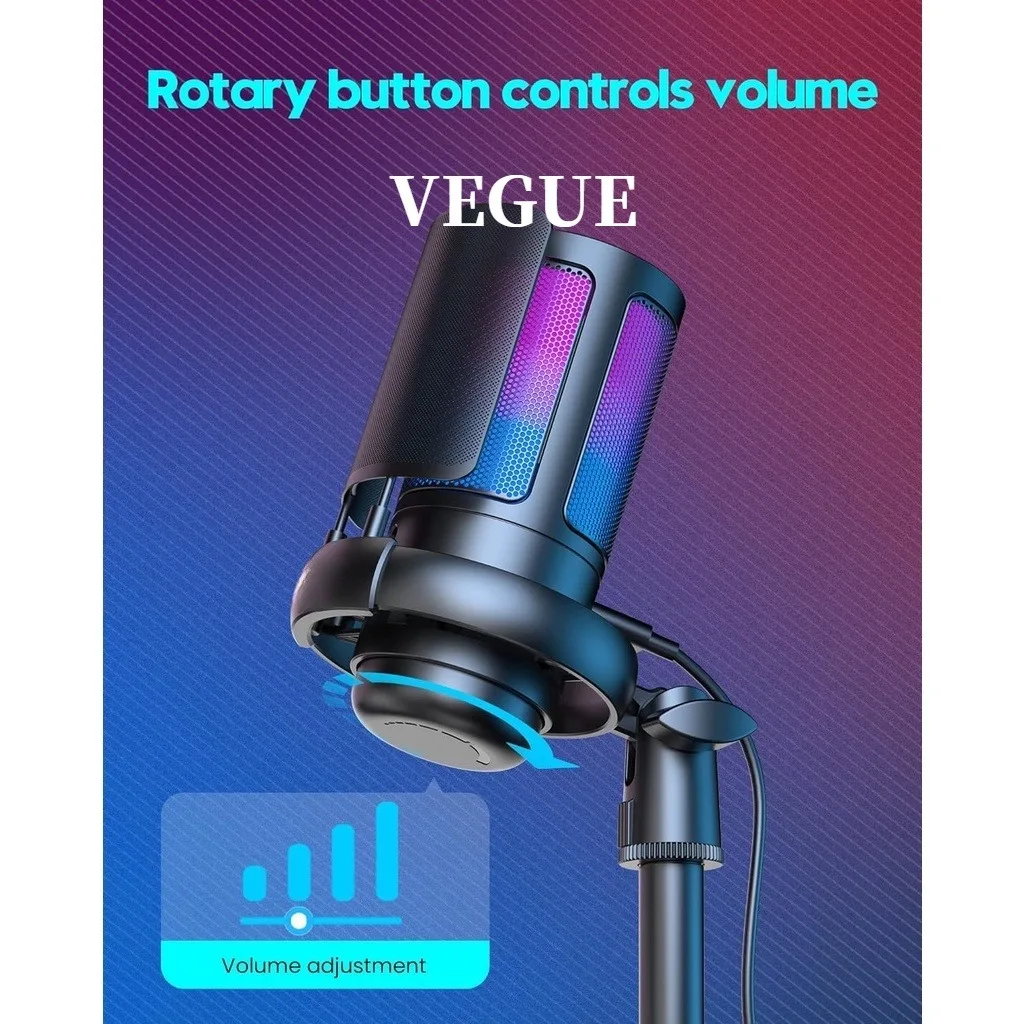 Microfone condensador USB profissional para jogos de PC, PS4/PS5/Mac/telefones celulares, com iluminação RGB legal, perfeito para gravação, l
