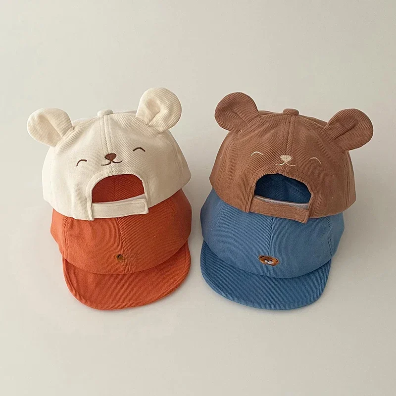 Chapeau de Baseball ours de dessin animé pour bébé, avec oreilles, mignon, couleur unie, casquette à visière pour bébé, Kawaii, printemps été, chapeaux de soleil en coton pour enfants