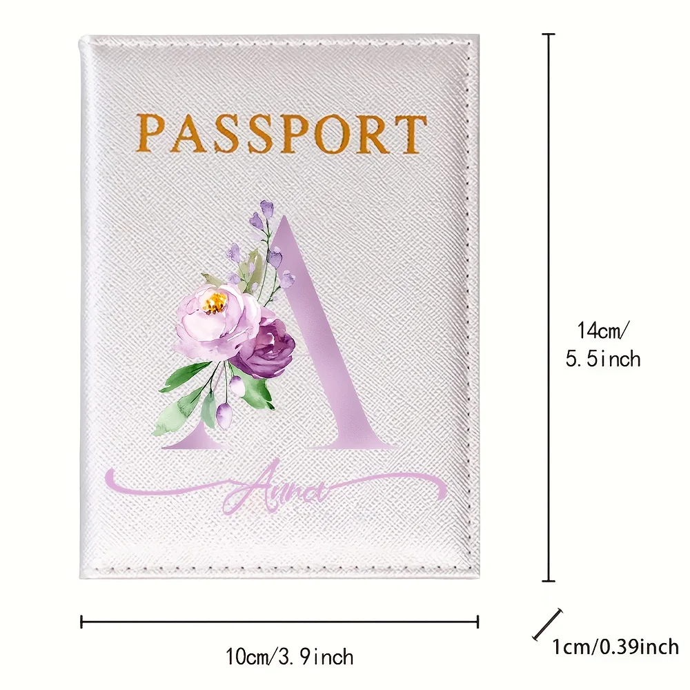 Personalized Floral Initials PU Passport Holder, Ultra-thin Travel Wallet Card Storage Travel Accessory