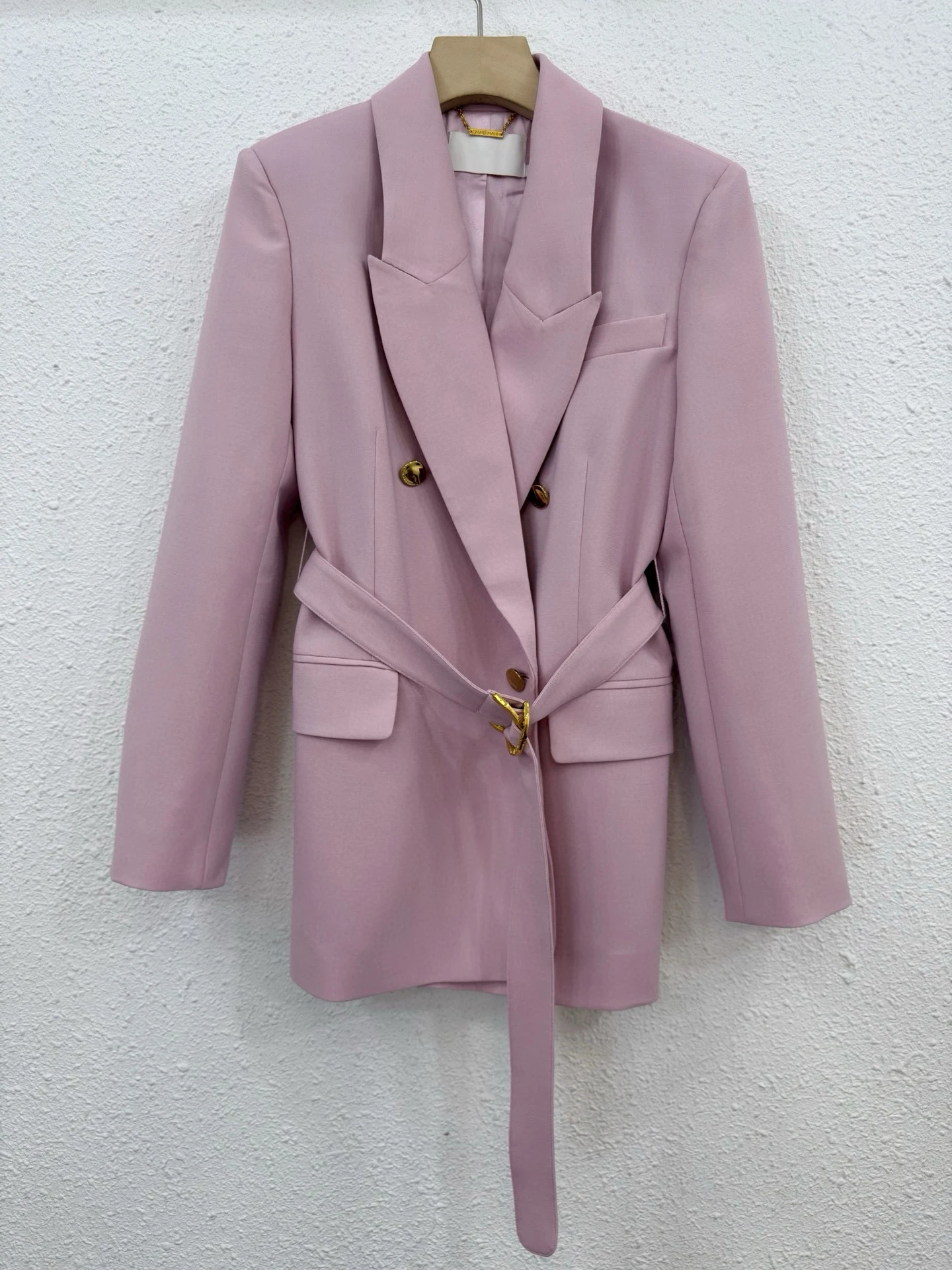 

Women New Chic Pink Turn-down Collar Blazer Coat Tops Solid Elegant High Quality Office Lady Bohemian Runway Designer Luxury