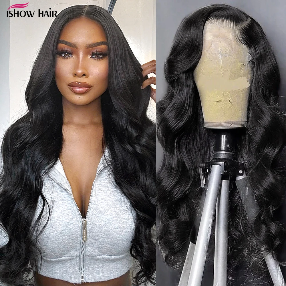 

Ishow 32 Inch Body Wave Lace Front Wig Human Hair Cheap 13X4 Transparent Lace Frontal Wig Preplucked Brazilian Human Hair Wigs