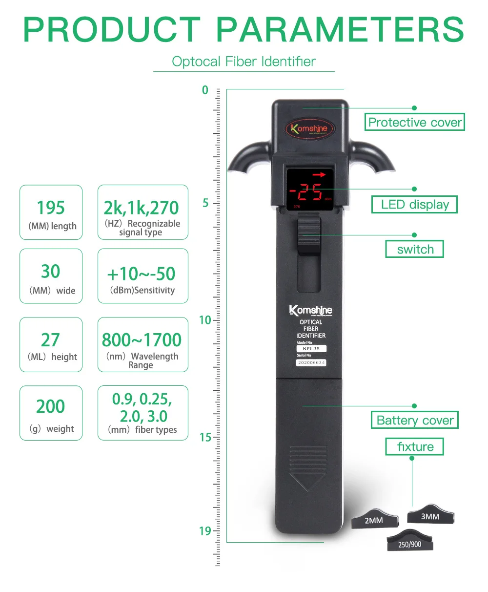 KomShine KFI-35 Live Fiber Identifier Optical Fiber Identifier Applicable for bare fiber 0.25/0.9/2.0/3.0 cable