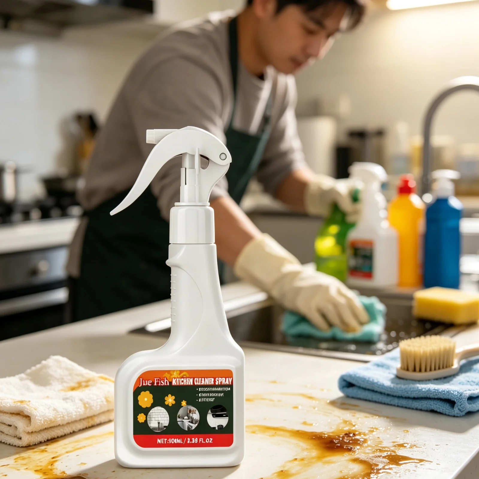 Jue Fish Kitchen Grease Cleaner Spray Remove Oil Stains Multi Surface Cleaning Neutralize Odors Restore Shine Degreaser Spray
