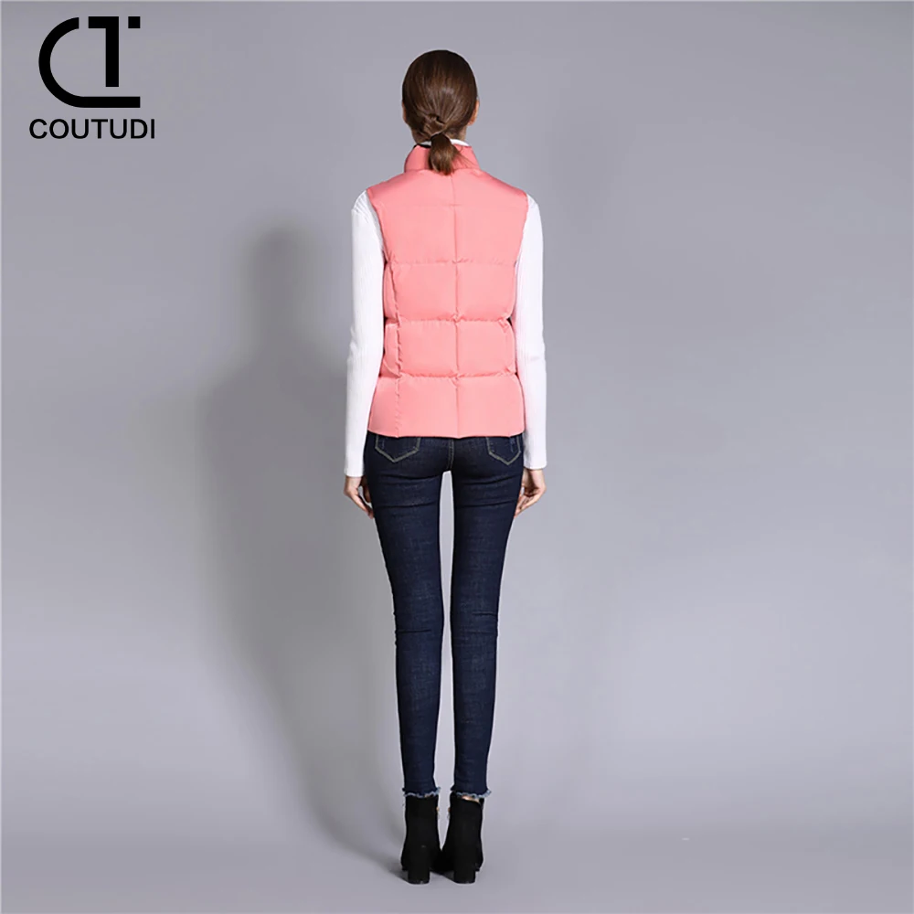 COUTUDI Women Vest Top Winter Cotton Padded Sleeveless Puffer Jacket Warm Down Coat Women Parkas Jacket Outerwear Spring Autumn