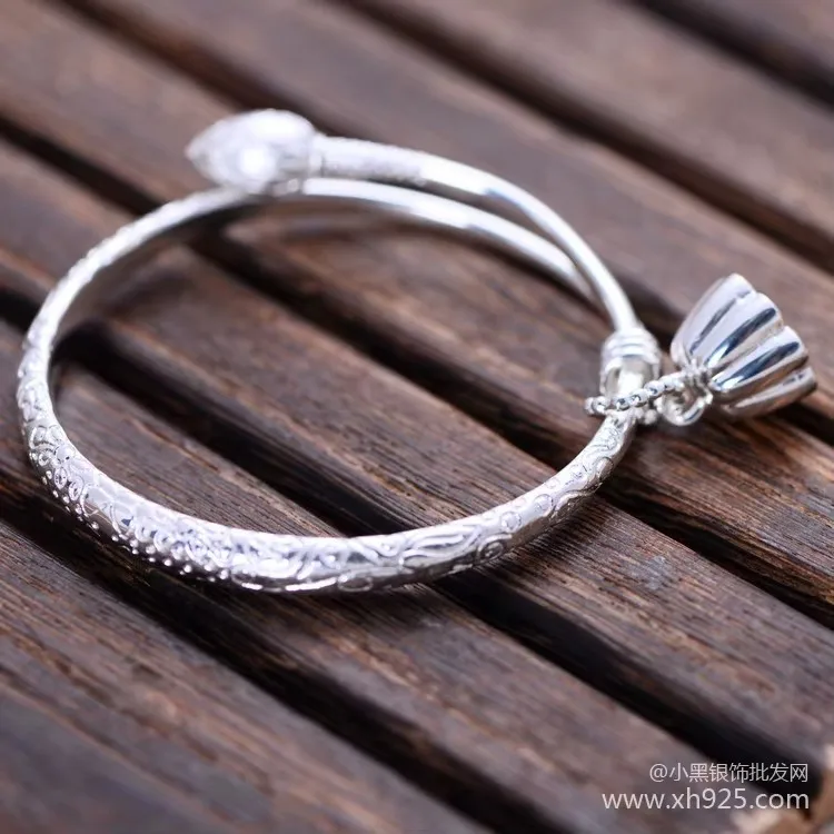 

KJJEAXCMY Boutique Jewelry 925 Pure Silver Personalized Retro Women's L Lotus Crown Open Bracelet for Girlfriend Party Birthday