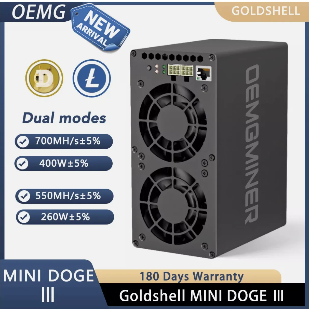 

Мини-Майнер Goldshell Doge 3 Ⅲ, Майнер для криптовалюты LTC Doge, два режима 700 м или 550 м с блоком питания