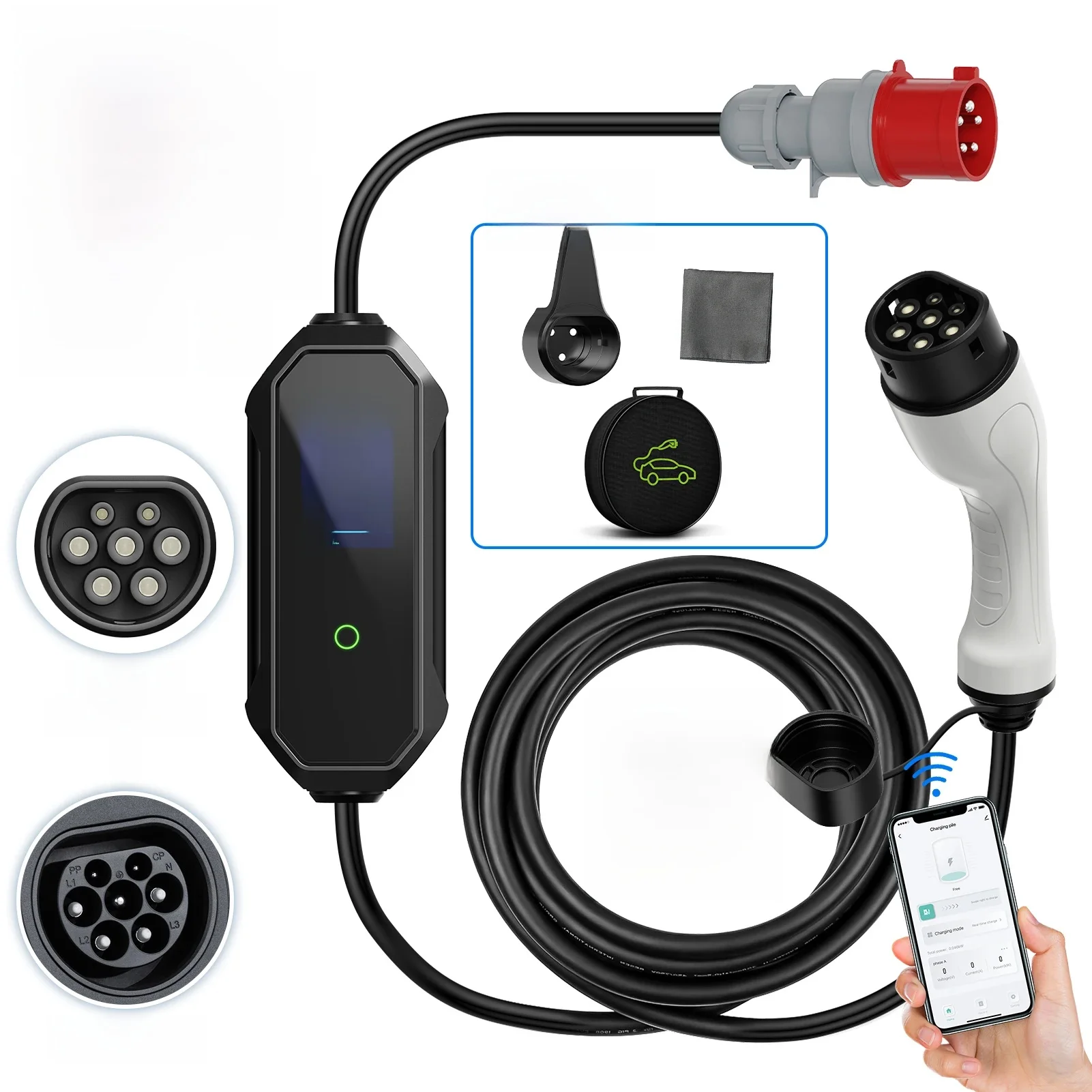 AFYEEV Typ2 IEC62196-2 Tragbares EV-Ladegerät 11 kW 3 Phasen Autoladegerät Wi-Fi Bluetooth APP-Steuerung CEE-Stecker für Elektrofahrzeuge