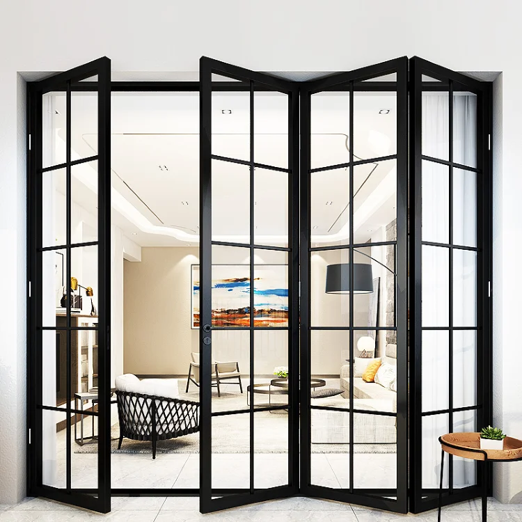 DN Water Proof Exterior Folding Door Thermal Break Aluminum Custom Tempered Glass Bi-Folding Door Metal Accordion Doors