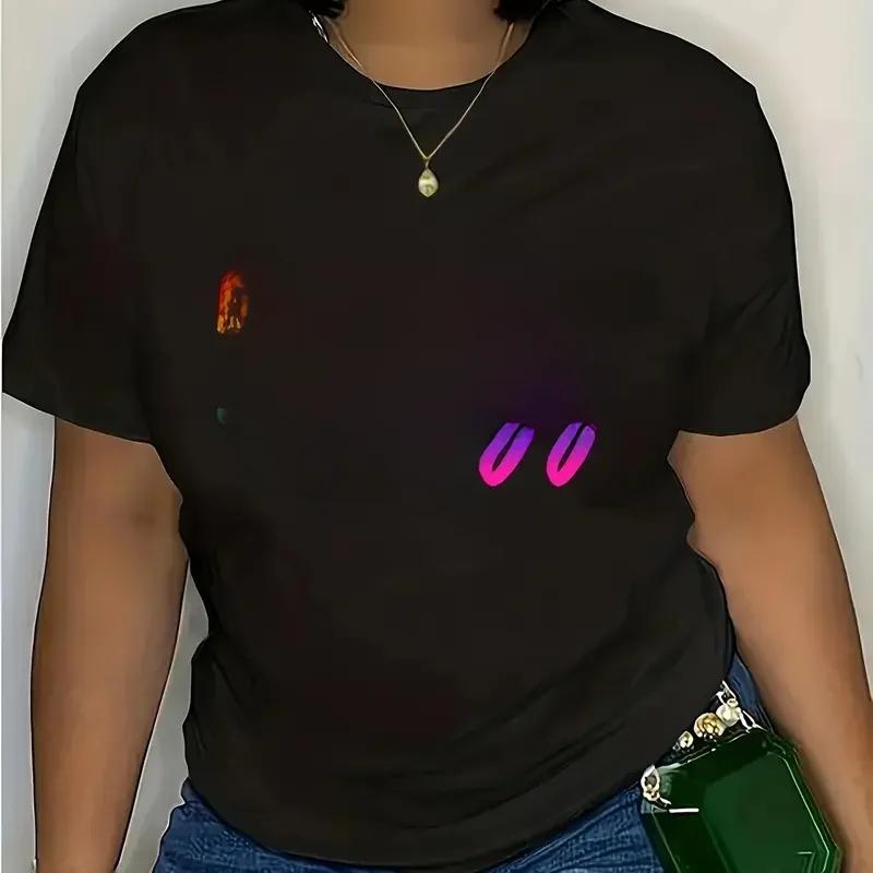 Plus Size litera T-Shirt z nadrukiem na co dzień wycięcie pod szyją koszulka z krótkim rękawem damska odzież Plus Size — zdjęcie 2