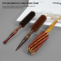 Natural Wooden Bristle Hair Round Brush Hair Roller Brush Hairdressing Anti Static Professional Barber Hair Comb Styling Tools