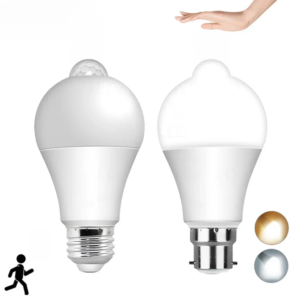 Capteur de mouvement lumière LED 220V 110V E27 B22 12W 15W 18W lampe à LED Auto intelligent infrarouge LED ampoule économie d'énergie Bombillas maison porche