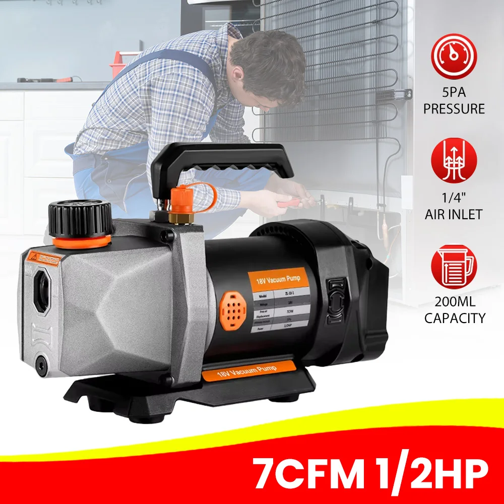 Pompa per vuoto senza fili 7CFM 1/2HP 5PA con ingresso aria 1/4 per frigorifero e condizionatore d'aria, compatibile con batteria Makita 21V/18V