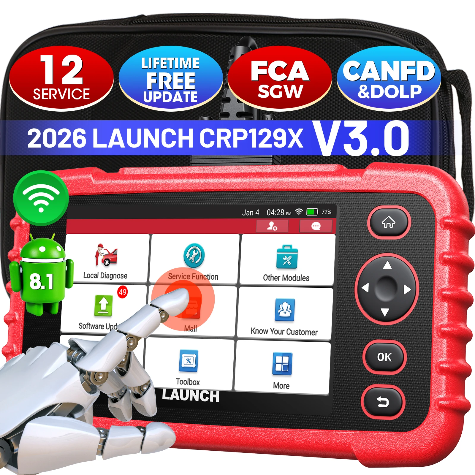 

LAUNCH CRP129X V3.0 OBD2 Diagnostic Tool, 12 Reset Functions, Diagnostics for 4 System Diagnostics (ABS, SRS, Transmission, Engine), Car Readout Tool with Full OBD2 Functionality, Car VIN, Free Updates