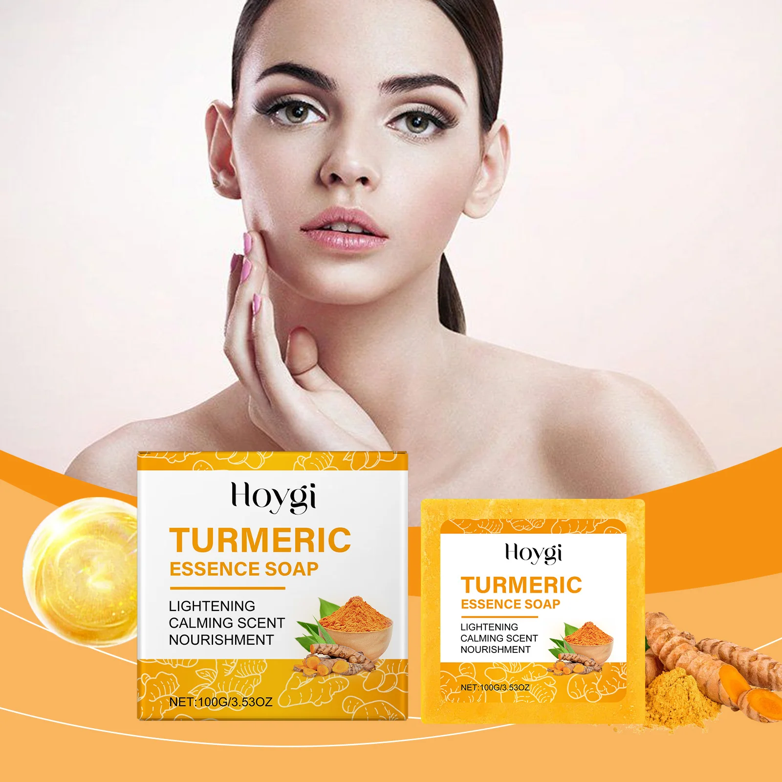 

Hoygi 100 г мыло для лица с куркумой, глубоко очищающее поры, выравнивающий тон кожи, отшелушивающее средство для удаления черных точек, осветляющее темное пятно, мыло для лица