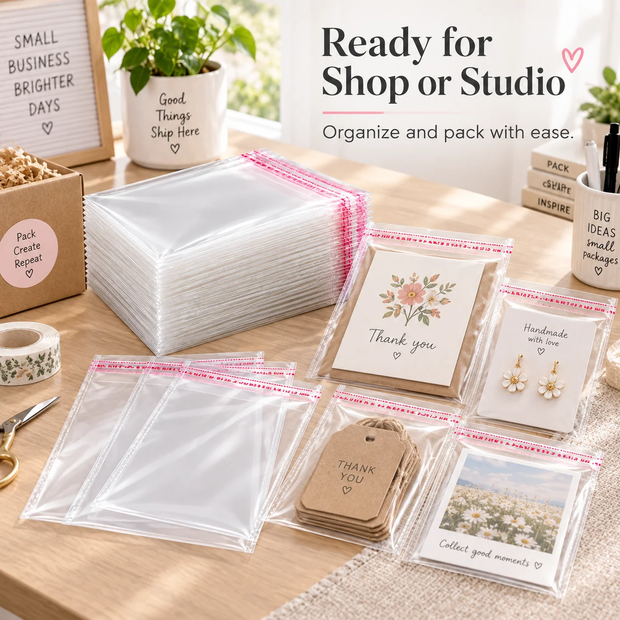 200 PCS 8x12 cm Clear Self-Adhesive Bags – Peel & Seal OPP Plastic Bags – Transparent Resealable Packaging for Jewelry, Greeting Cards & Stickers