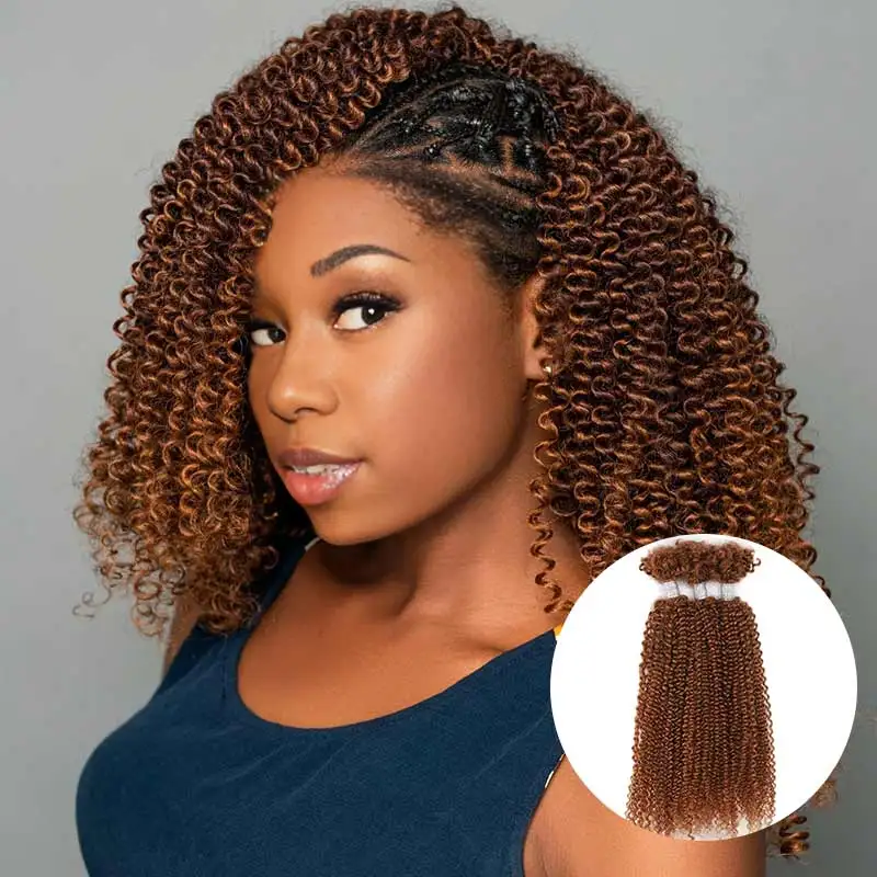 Black Pearl Ombre Brown Kinky Curly Hair for Twist Crochet Braiding Hair 100% Remy Human Bulk Hair Peruvian Afro Kinky V Bulk