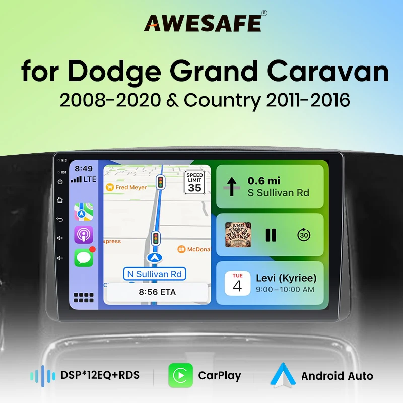 AWESAFE Android CarPlay Car Radio Player for chrysler grand voyager 2013-2016 Android Head Unit Car Radio with Wireless CarPlay Car Radio Android Auto CarPlay Head Unit GPS Car GPS Navigation System Auto Radio