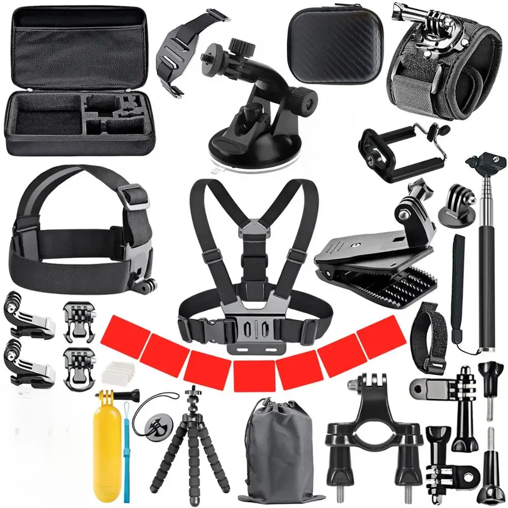 ORBMART-Black Mount GoPro Acessórios Set, Go Pro Hero 13, 12, 11, 10, 9, 8, 7, 6, 5, 4, DJI,