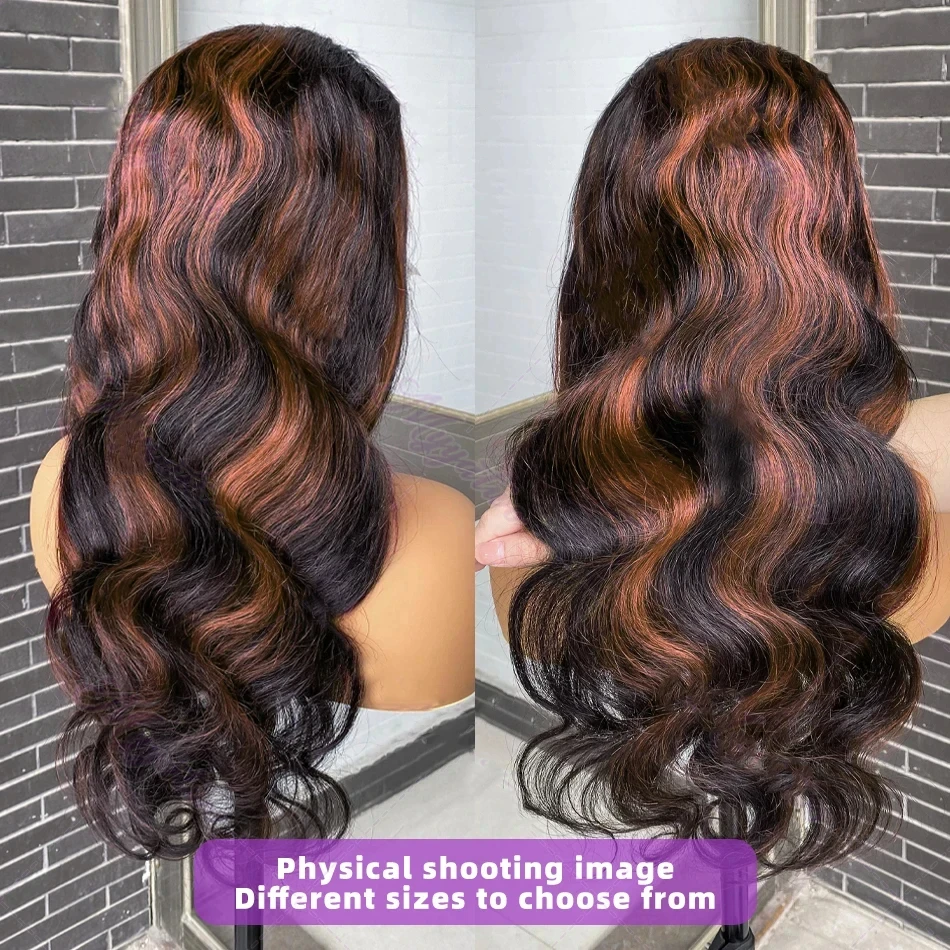 

mossily 220% HD 13X6 Ombre Highlight 1B/30 Black Brown Body Wave Lace Front Human Hair Wigs Transparent 13x4 Lace Frontal Wig