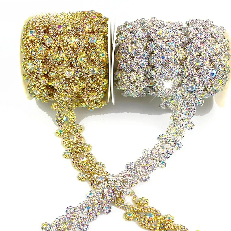 X-vorm AB kleur Symfonie kristallen strass trim metalen ketting Lint voor jurk, tas, schoenen accessoires ML013 - afbeelding 2