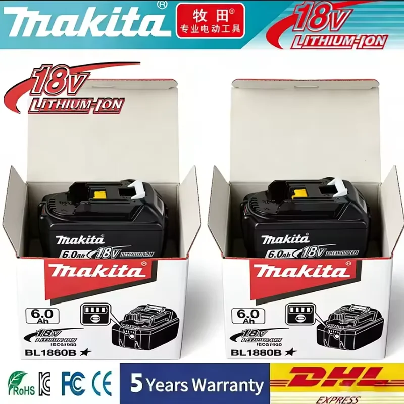 Batteria Makita 18V per utensili Makita, batteria ricaricabile 18650, batteria per utensili Makita 18V, modello BL1860B, con caricabatterie.