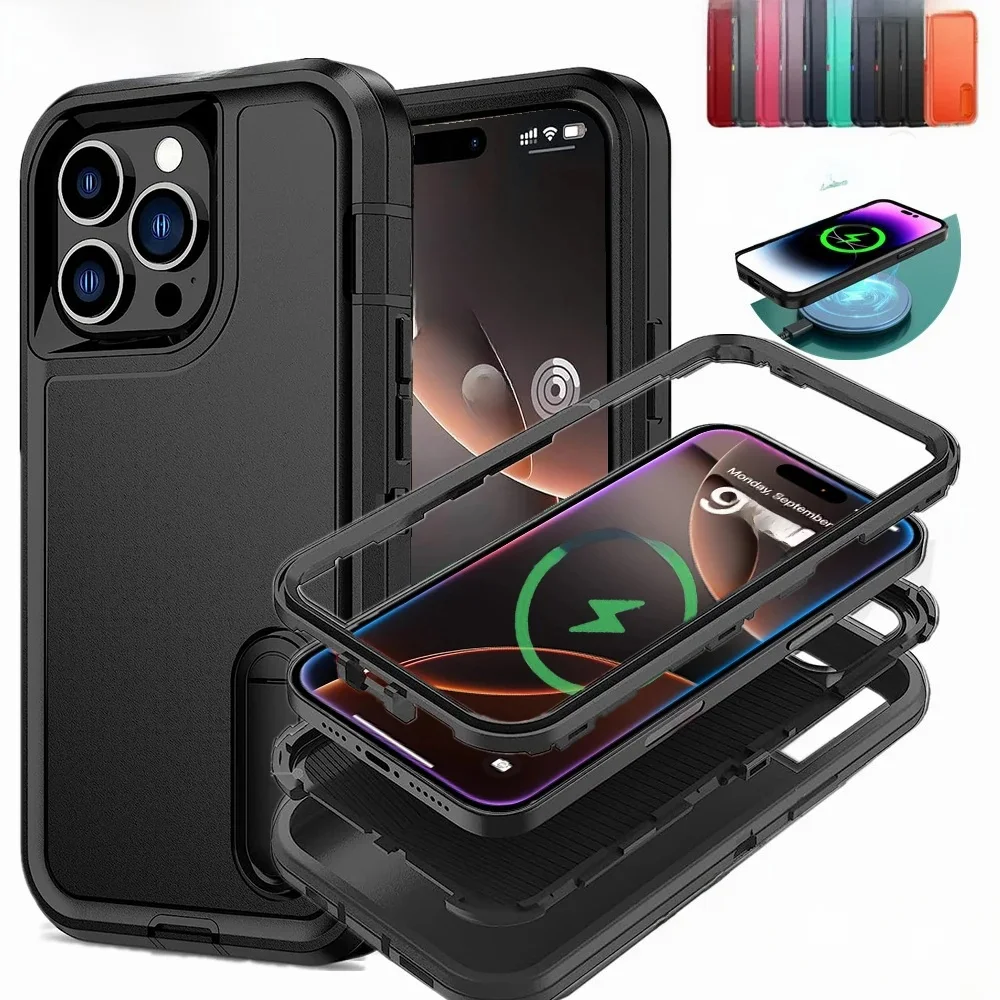 Etui na iPhone'a 16 Pro Max 15 Pro Max 15 14 Pro 13 12 11 Wytrzymałe, amortyzujące, ochronne pokrowce z gumy silikonowej na całe ciało — zdjęcie 2