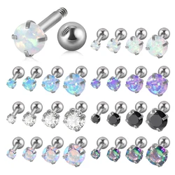 4PCS Mix Size Surgical Steel Round Crystal Opal Ear Helix Tragus Top Upper Ear Earring Stud Labret Earrings Piercing Jewelry