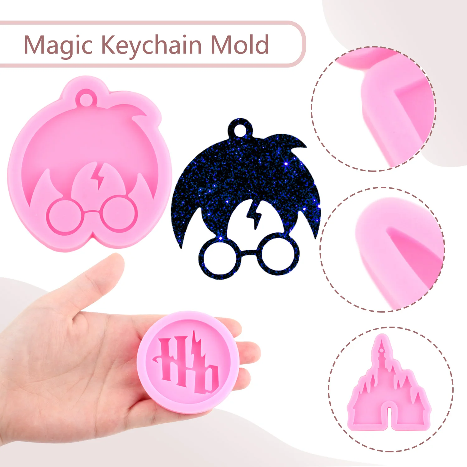 Shiny Magic Boy Witch Hat Castle Mold DIY keychain Silicone Molds Craft keyRing Pendant Jewelry Keychains Epoxy Resin Mould