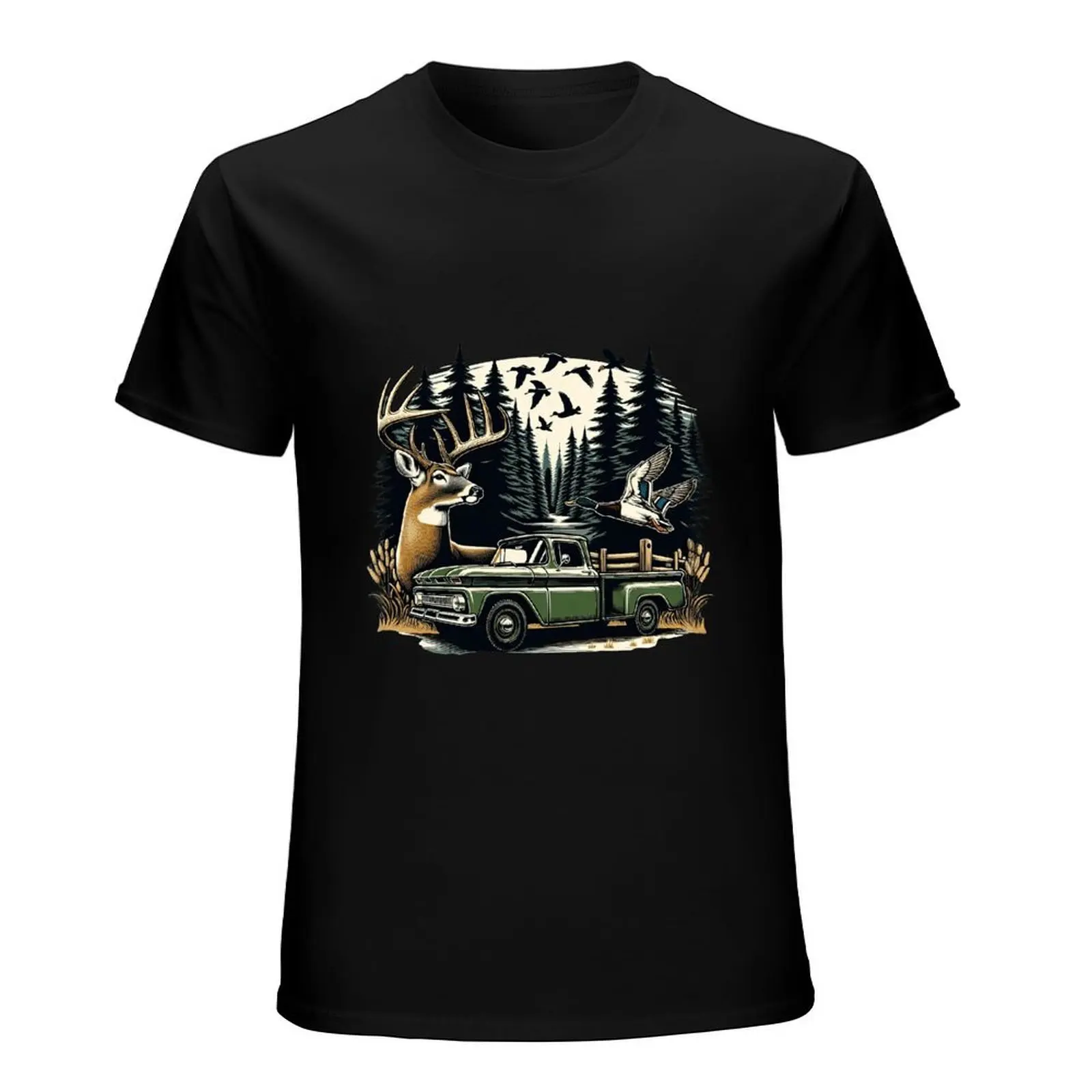 Grunge Retro Laurel Buck Antler Cross Gun Black T-shirt Rural Hunter Mens All-match Casual Cotton Tee