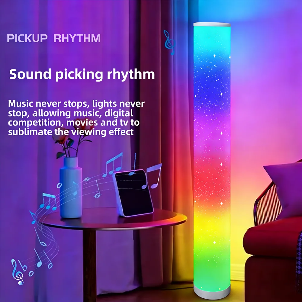 Smarte RGB LED-Stehlampe Moderne Eck-Ambientebeleuchtung mit Fernbedienung, App-Steuerung und Musik-Synchronisation für Schlafzimmer, Wohnzimmer und Büro