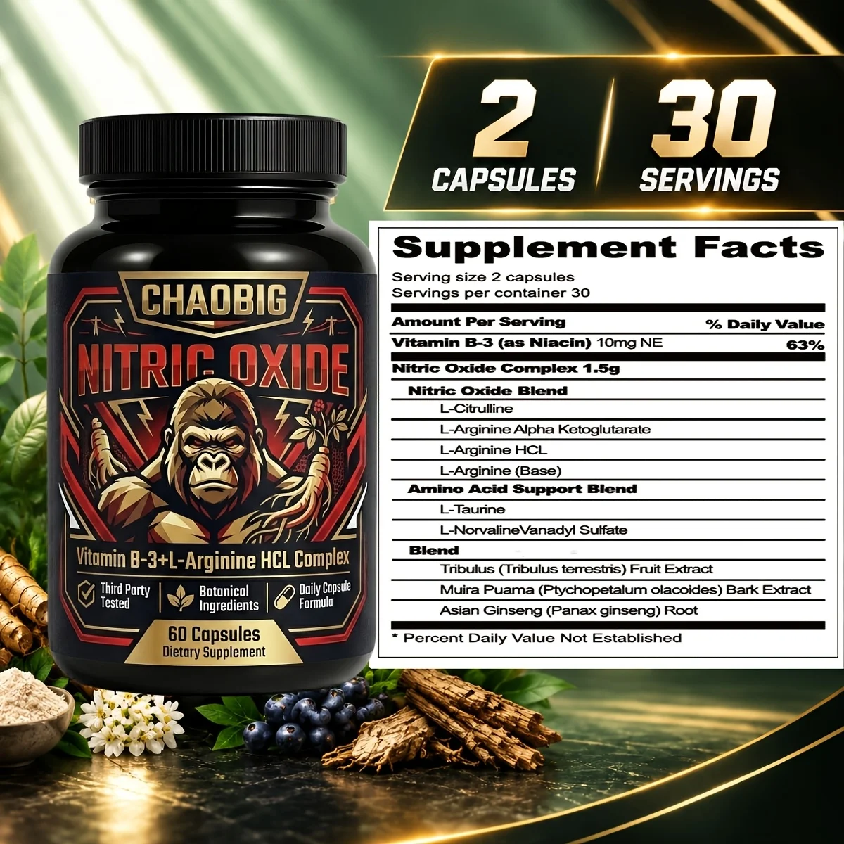 Men'S Health Supplement, Vitamin B3, Tribulus, Panax Ginseng, Plant-Based Formula, Natural Ingredients, Men'S Vitality And Confidence, Halloween Christmas, Boyfriend, Husband, Father'S Day Gifts, Packaging May Vary