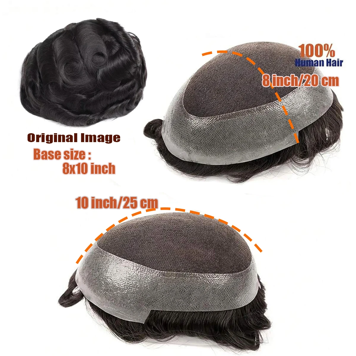 ทูพีผมแท้สำหรับผู้ชาย แบบลูกไม้ฝรั่งเศสตรงกลาง ผิวโพลีรอบด้าน สำหรับเปลี่ยนผม ระบายอากาศได้ดี ทนทาน