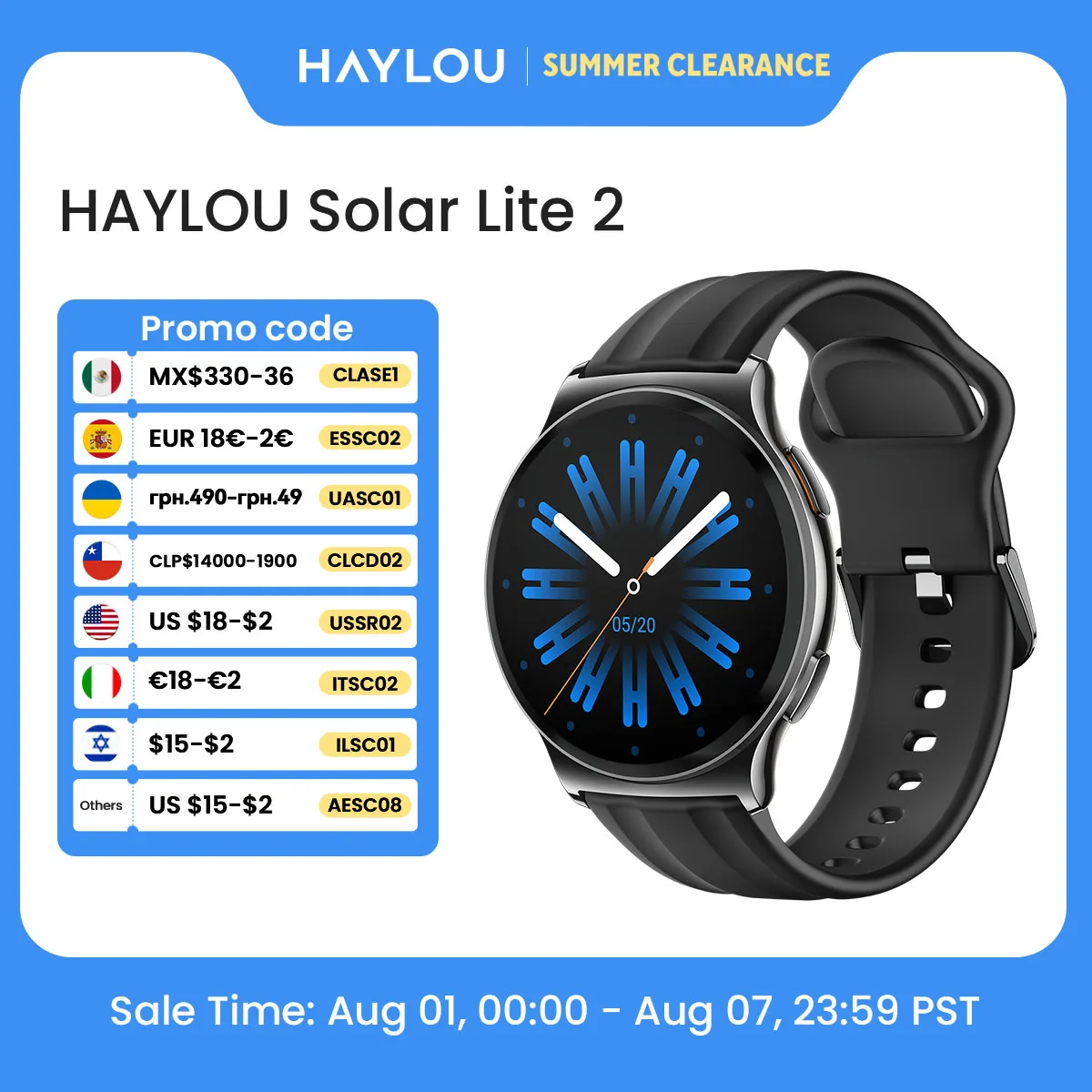 HAYLOU Solar Lite 2 Smartwatch 1,43'' AMOLED-Display 24h Gesundheitsüberwachung 150+ Sportmodi Sprachanrufe Smartwatch 1ATM