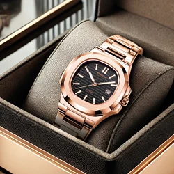 New Men's Watch Moonlight Calendar Rose Gold Fashion Trend High end Steel Belt Fully Automatic Men's Mechanical Watch