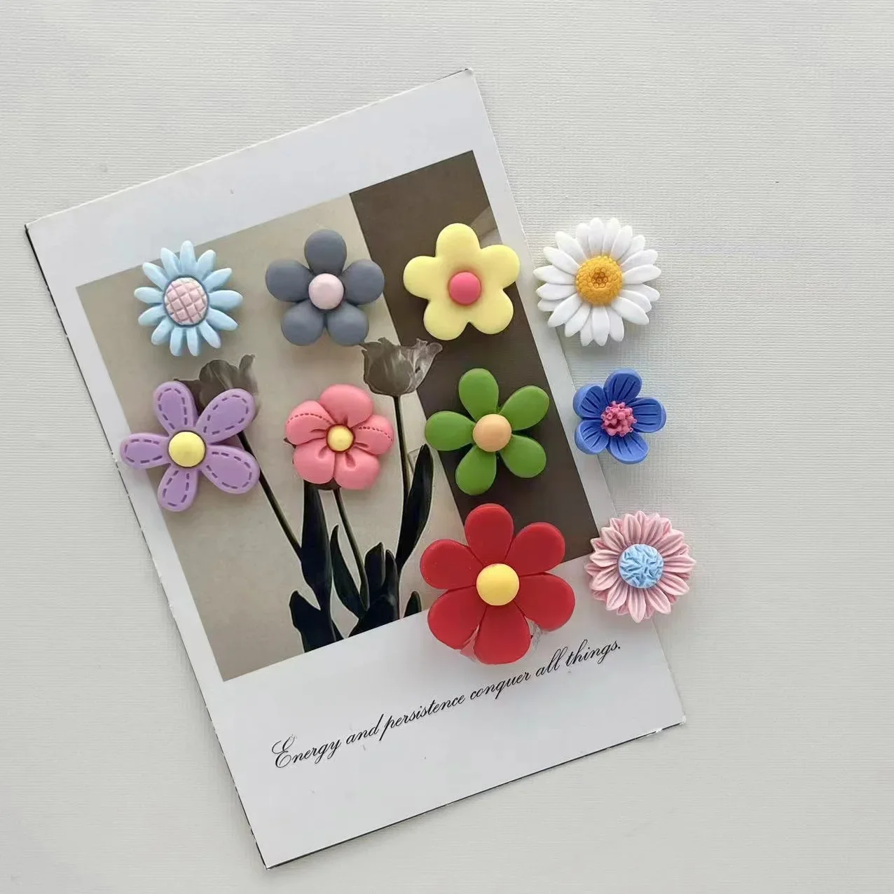 10-częściowe owalne magnesy na lodówkę Kawaii Flower – kolorowe i mocne, idealne do wystroju domu i organizacji biura — zdjęcie 2