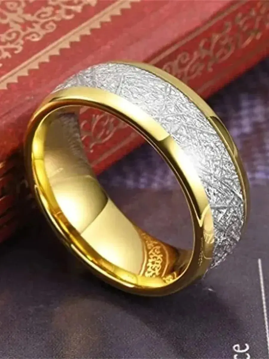 Bagues de mariage de luxe pour hommes, couleur or, en acier inoxydable, incrustation de météorites, bagues de fiançailles pour hommes, bijoux de fête, livraison directe, 8mm