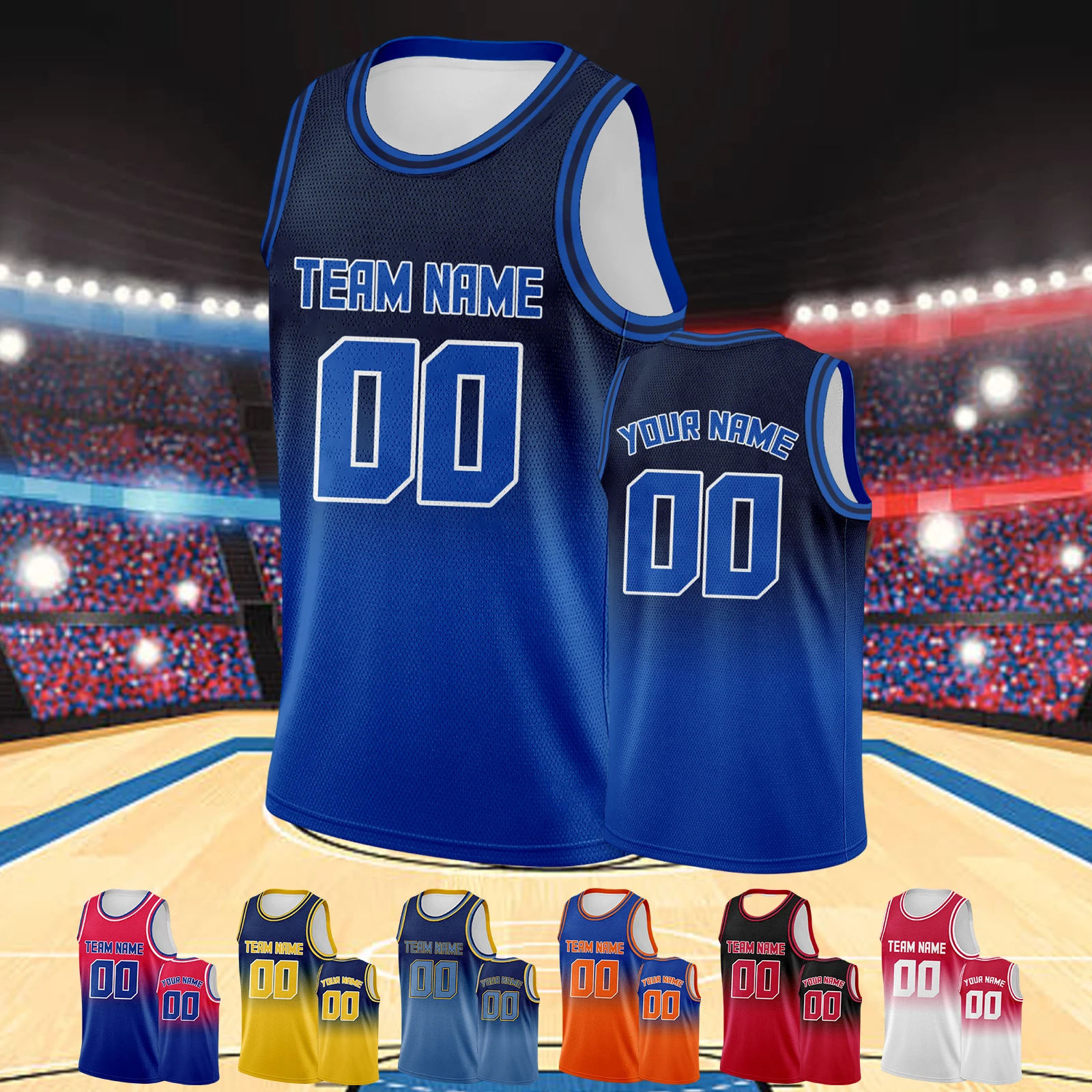 Custom Basketball Jersey Blue Gradient Personalized Printed Name Number Logo Team Shirt for Men Women Youth Kids Fans Gift