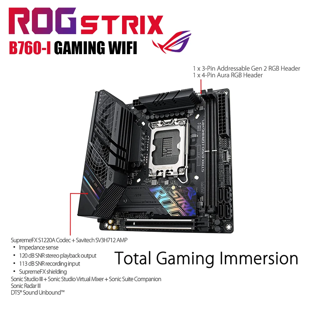 Материнская плата ROG STRIX B760-I GAMING WIFI DDR5 LGA1700, системная плата Mini-ITX, 64 ГБ, 7600(OC), Поддержка Intel 12-го 13-го поколения, i5 i7 i9 Kit RGB PCIE 5.0 USB для настольных ПК геймеров