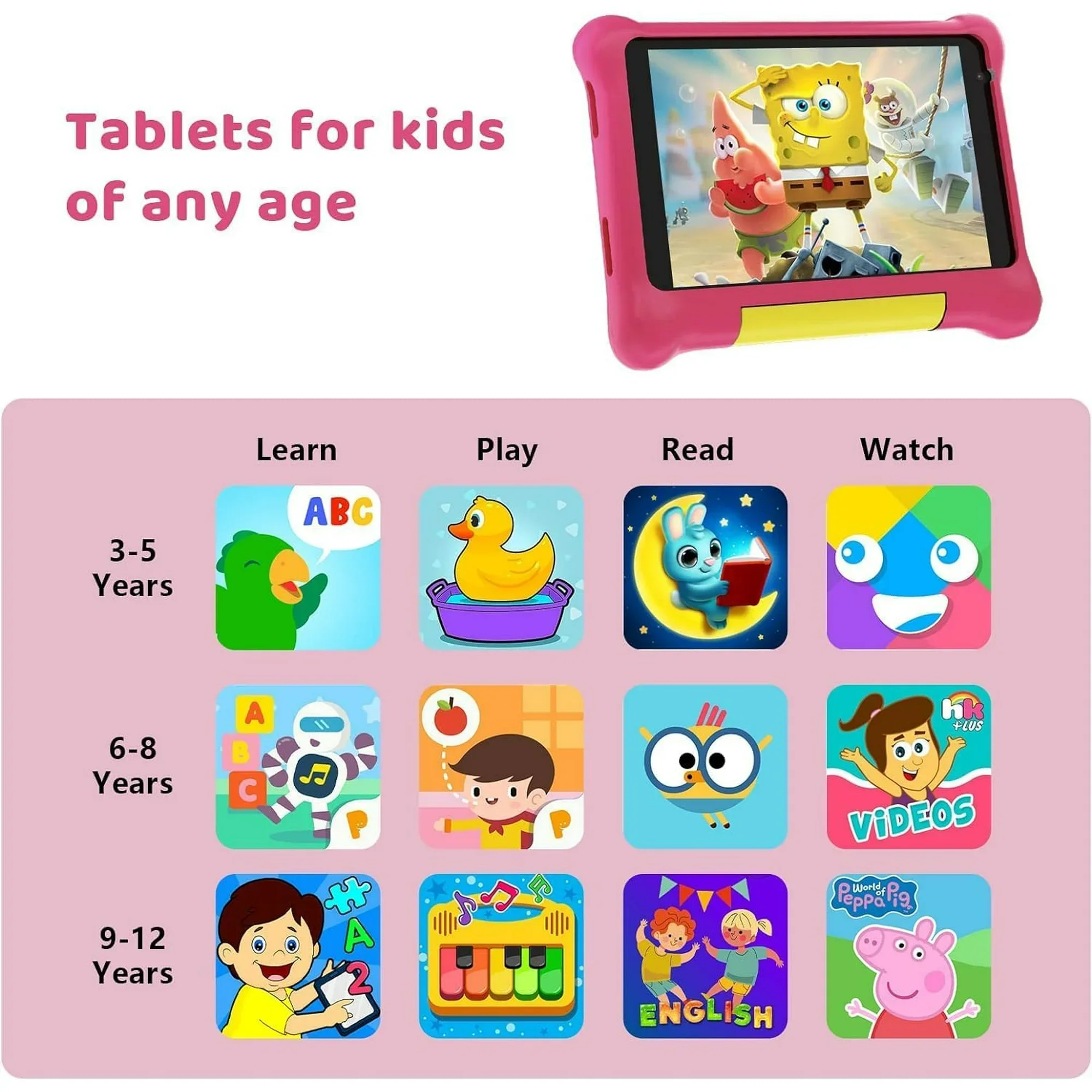 BESTSKI Kids Tablet 7 pollici, Allwinner Go Quad Core, 5GB RAM + 32GB ROM, espansione 128GB, Tablet per bambini con controllo genitore