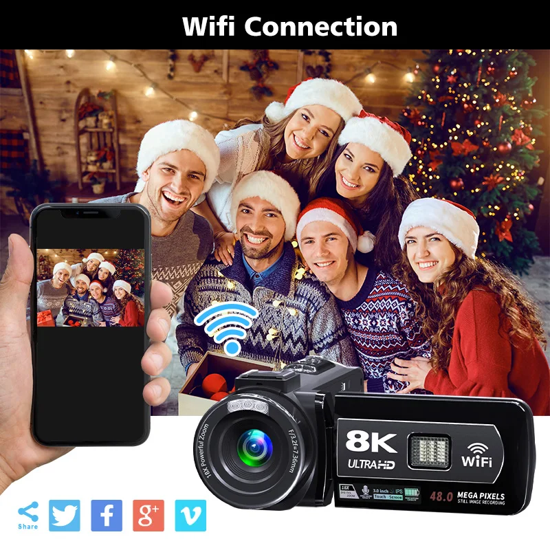 8K Video Camera 64MP Digital Video Camera 18X igital Zoom Camera Recorder 3 Inch LCD Touch Screen Portable Recording Camcorder