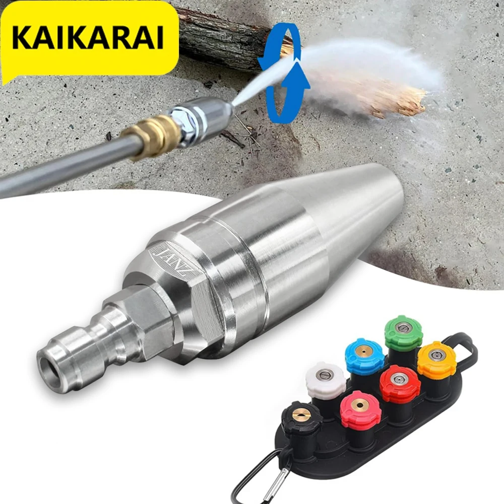 Turbo Nozzle for Pressure Washer Rotating for Hot and Cold Water With 1/4 Quick Connect 7 Nozzle Tips And Holder 4000 PSI