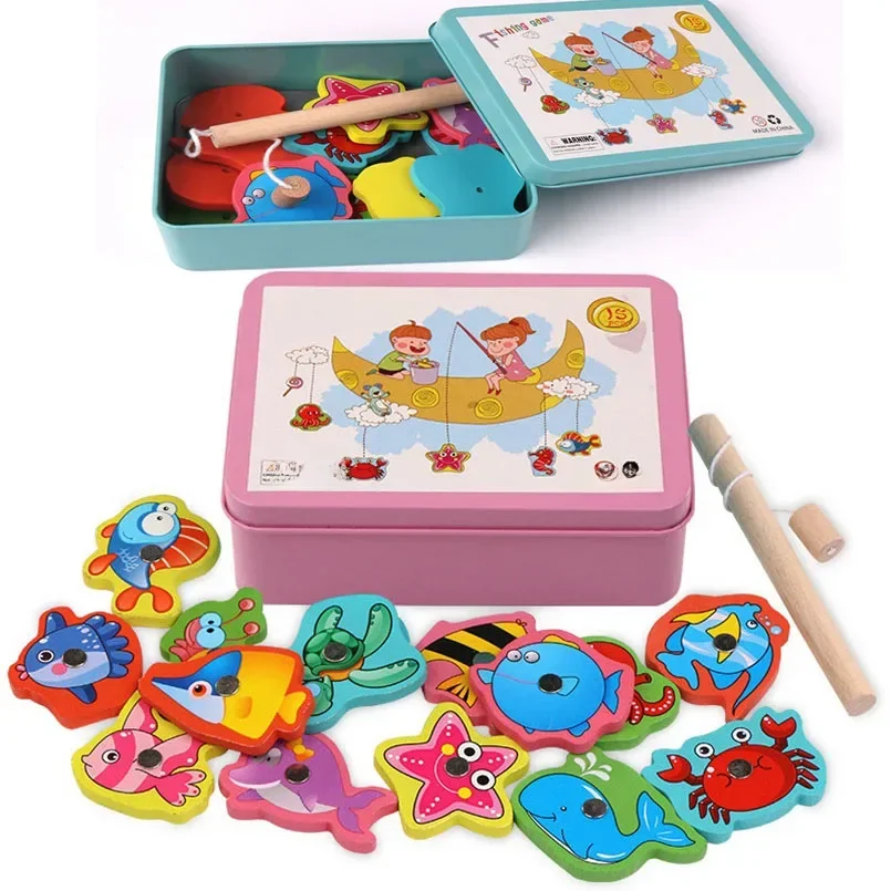 Jouets de pêche magnétiques en bois Montessori, jeux de poissons cognitifs de la vie Marine, jouet éducatif précoce pour enfants, interactif Parent-enfant