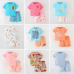 New 2024 Brand Quality 100% Cotton Baby Girls Clothing Summer 2pc Children Suit Clothes Set Short Sleeve Baby Girls Sets Outwear