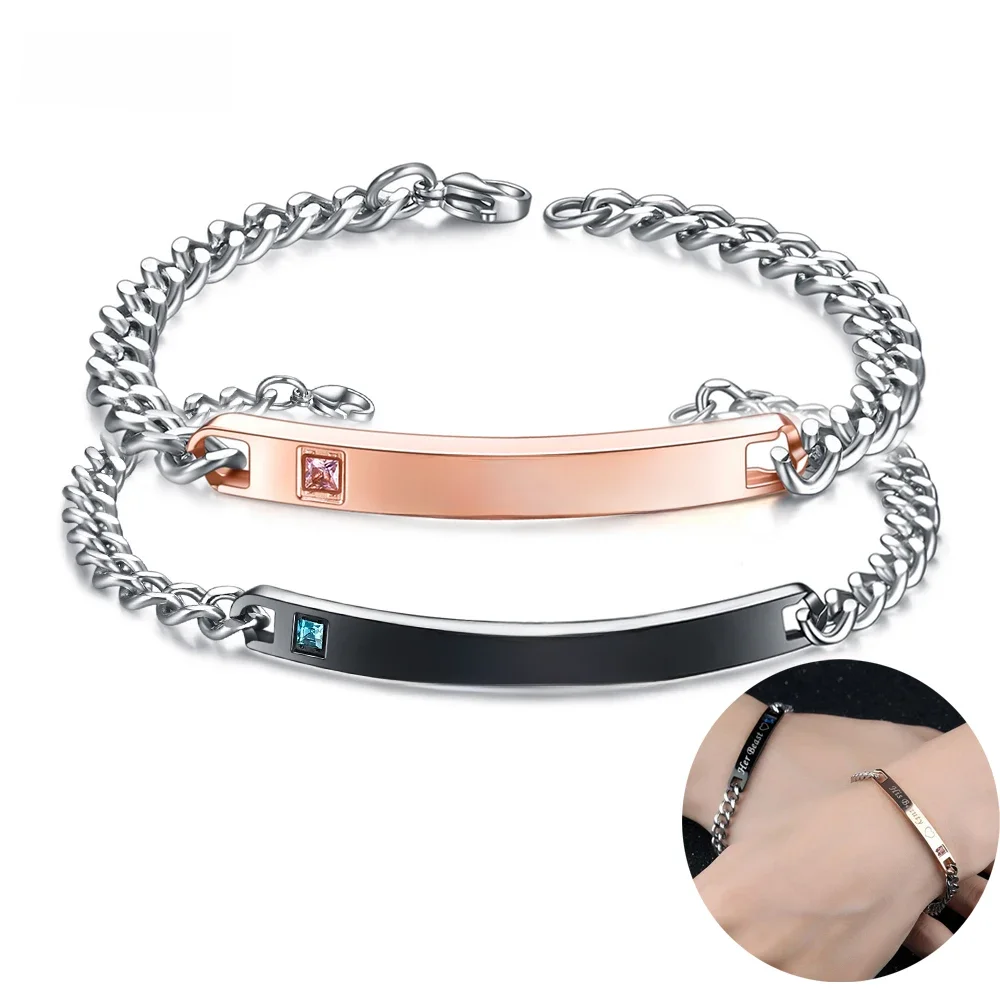 Bracelet personnalisé avec nom de Couple pour amoureux, bijoux cadeaux pour femmes et hommes, en acier inoxydable, chaîne réglable, Puzzle