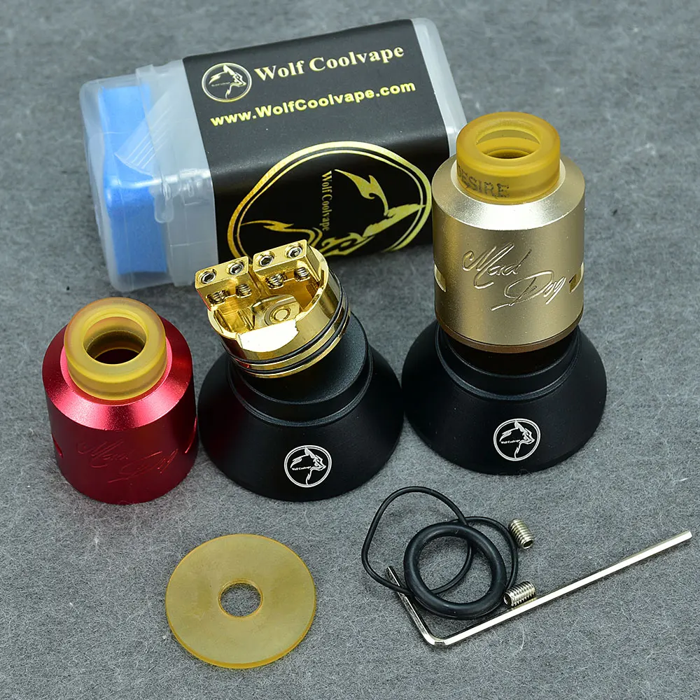 Wolfcoolvape MAD Dog เครื่องฉีดน้ำหยด RDA, เครื่องทำละอองอะลูมิเนียมแมกนีเซียมอัลลอย Pei 24มม. ถัง RBA MTL